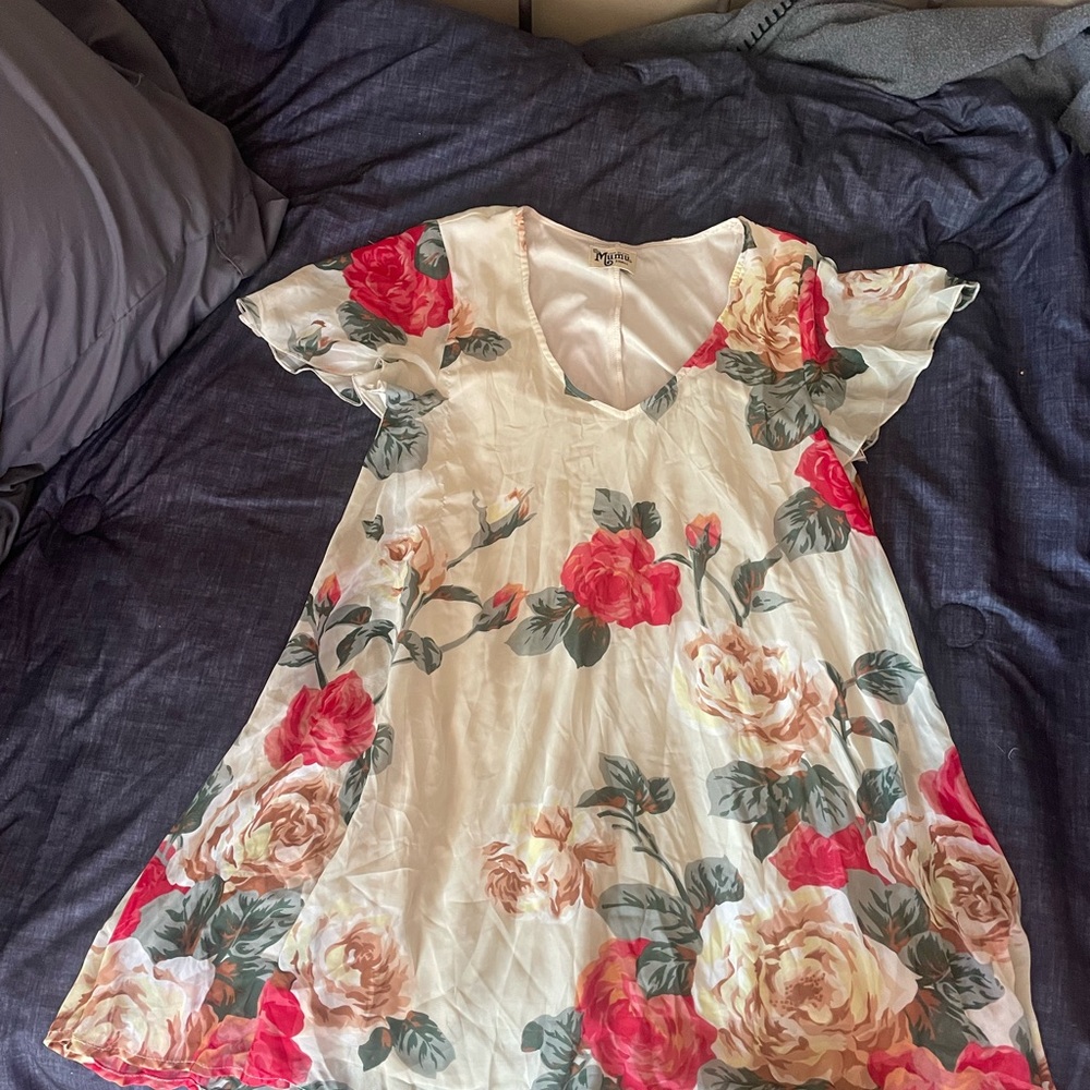 Rare Show Me Your MuMu Floral Mini Dress - Red and Cream Roses